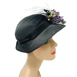 Vintage | Accessories | Vintage 94s Purple Flower Hat Black 